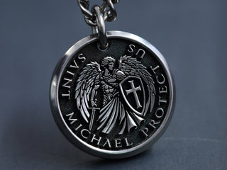 Saint Michael the Archangel protection necklace, customize with your own words. Made from pure Titanium