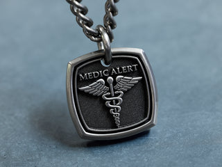 TITANIUM Medical Alert Square 3D Necklace
