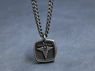 TITANIUM Medical Alert Square 3D Necklace