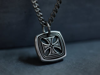TITANIUM Mini Square Maltese Cross Pendant