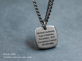 TITANIUM Medical Alert Square 3D Necklace