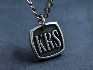 TITANIUM Mini Square Mens Initial Necklace