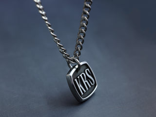 TITANIUM Mini Square Mens Initial Necklace