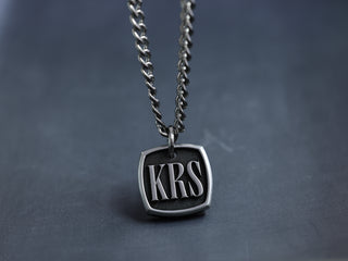 TITANIUM Mini Square Mens Initial Necklace