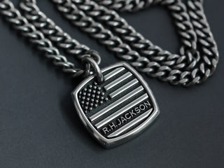 TITANIUM Mini Square USA Flag Necklace