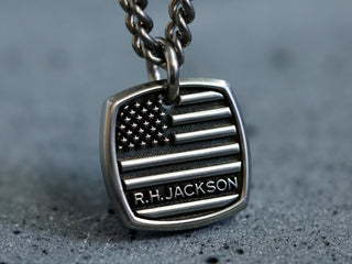 TITANIUM Mini Square USA Flag Necklace