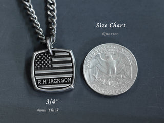 TITANIUM Mini Square USA Flag Necklace