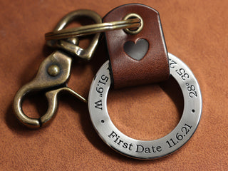 Custom Engraved Leather Keychain Ring Wedding Anniversary Keychain Gift