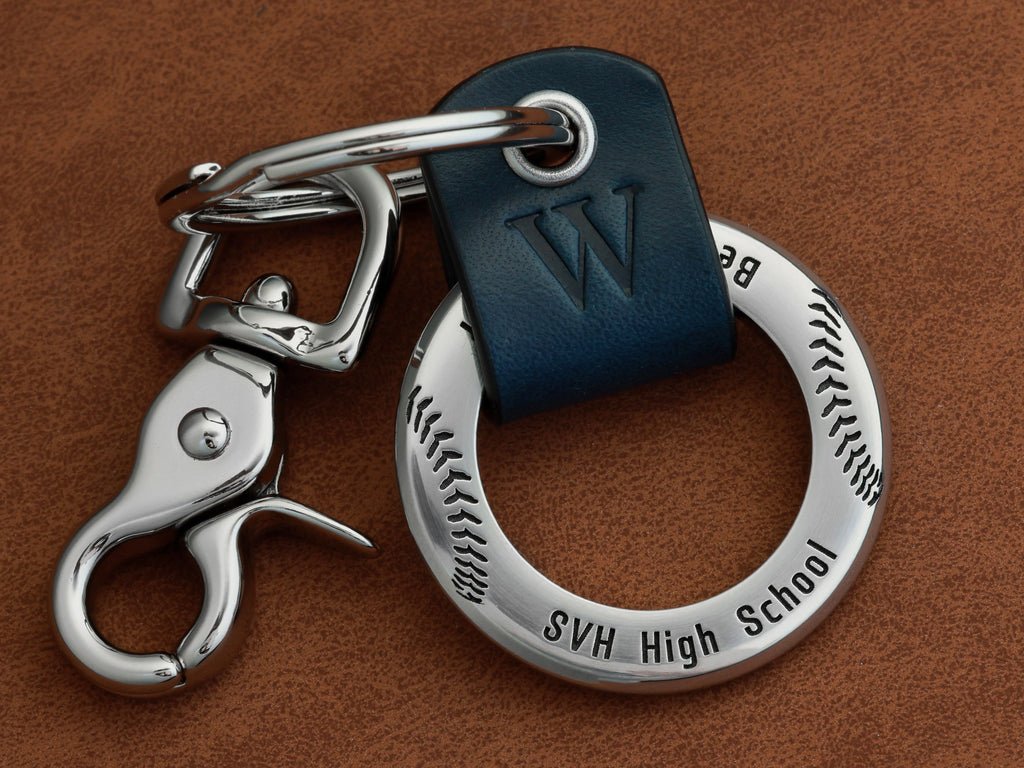 Custom Engraved Baseball Leather Keychain Maven Metals