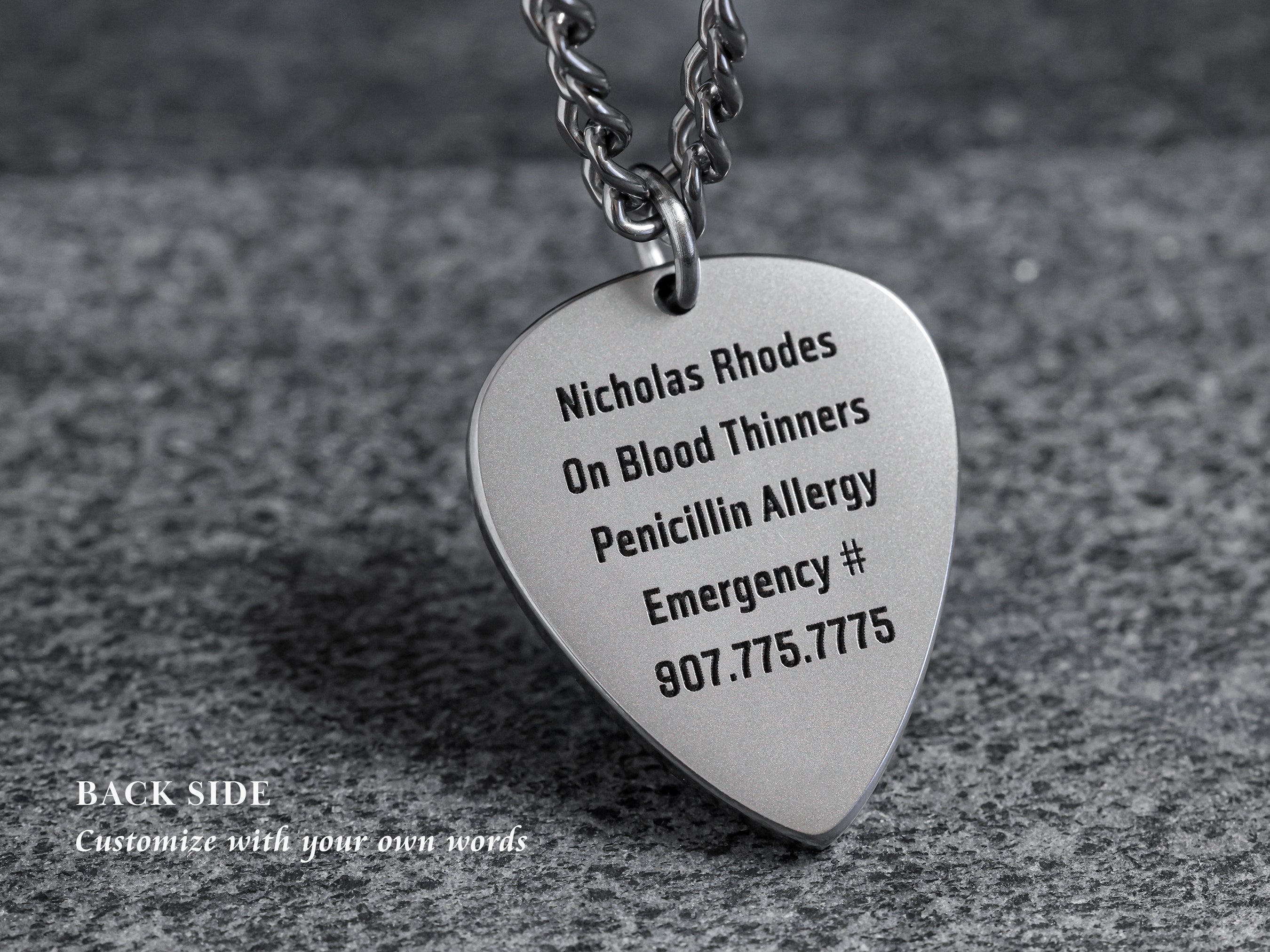 Cubic Zirconia Medical Alert Pendant Necklace For Men – Stainless Steel, Free Engraving