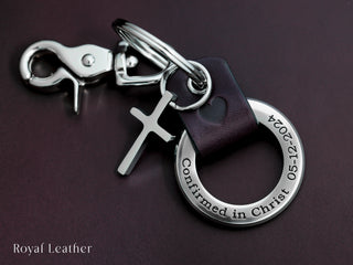Custom Religious Cross Leather Keyring