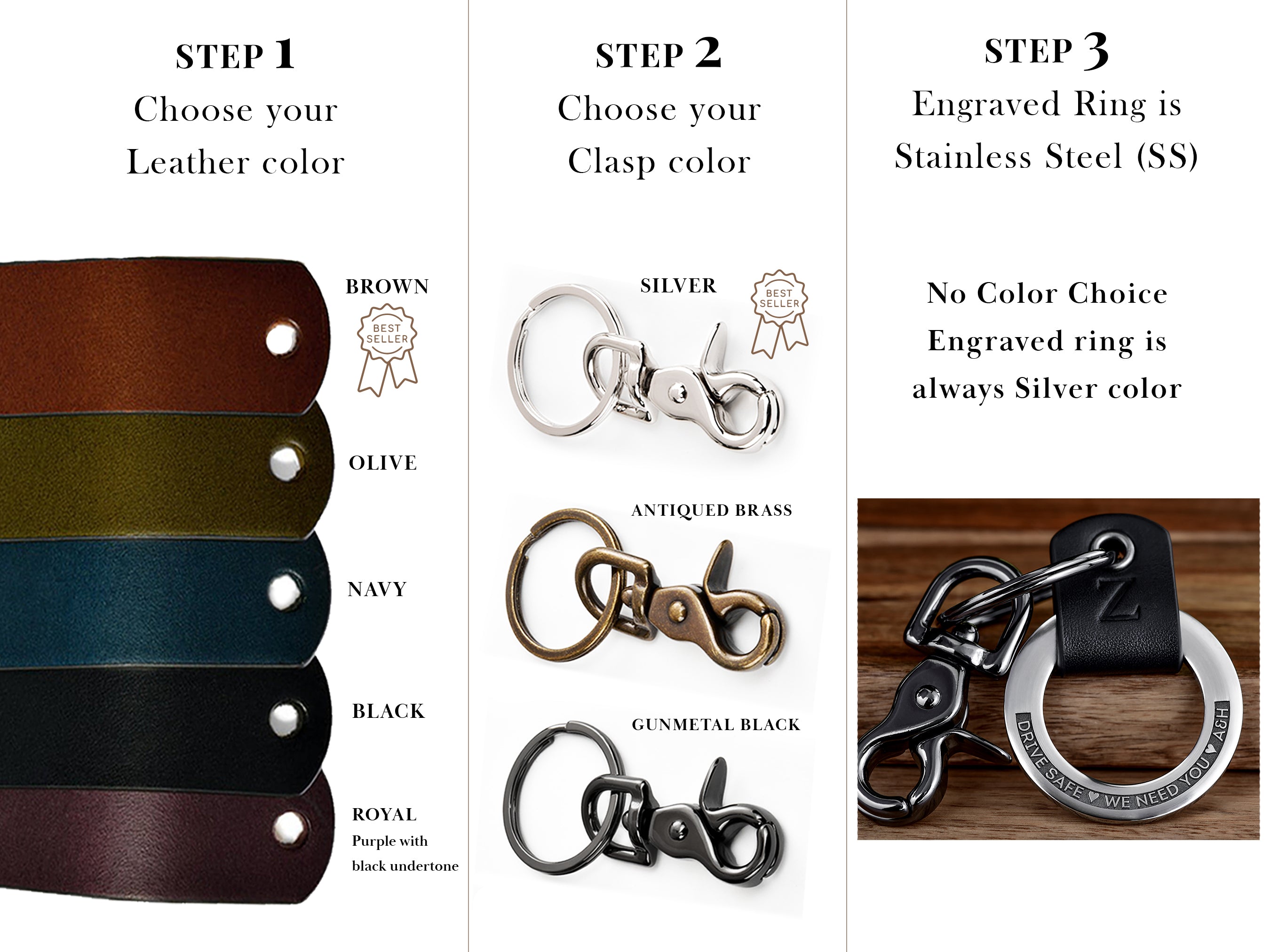 Leather & Metal Keychain Key Ring - Men's Car Key Fob Holder, Creative Gift Idea
