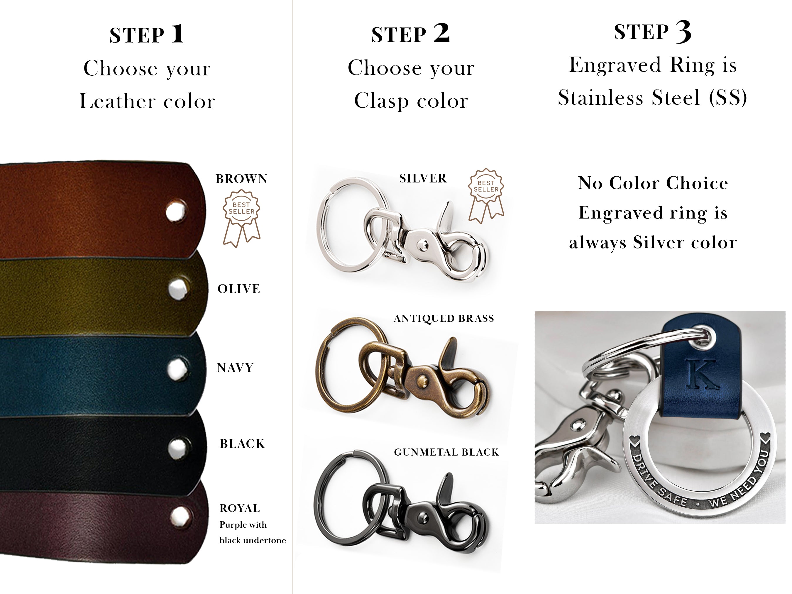 Womens 3D Engraved Leather Keychain Ring – Maven Metals