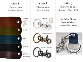 Womens 3D Engraved Leather Keychain Ring