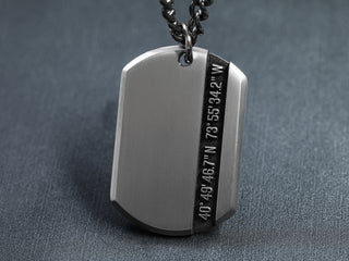 Custom Coordinates Titanium Jewelry Dog Tag Engraved with your own latitude and longitude