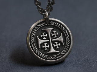 Mens Custom 3D Jerusalem Five Fold Cross Titanium Necklace 