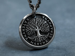 Mens Titanium Tree of Life Jewelry customize with your own names or words around the tree of life