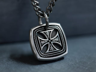 TITANIUM Mini Square Maltese Cross Pendant