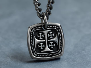 Titanium Five Fold Cross Square Necklace