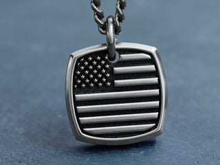 Reversible Titanium Mini Square USA Flag Necklace