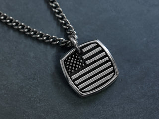 Reversible Titanium Mini Square USA Flag Necklace