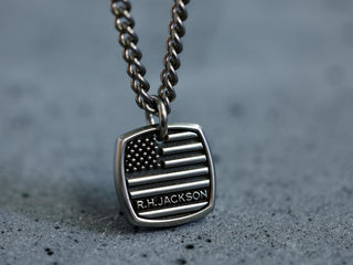 TITANIUM Mini Square USA Flag Necklace