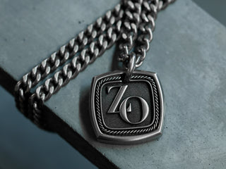 Titanium Square Monogram Necklace