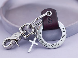 Womens Custom Confirmation Leather Keychain
