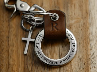 Custom Religious Cross Leather Keyring