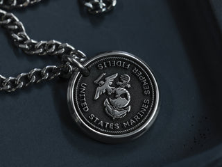 1" Titanium US Marines Semper Fi Necklace