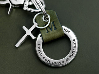 Personalized Confirmation Leather Keychain Ring