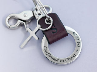Womens Custom Confirmation Leather Keychain