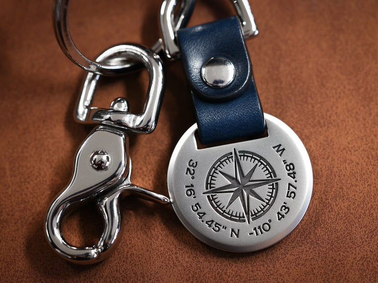 Custom Compass Folded Leather Keychain