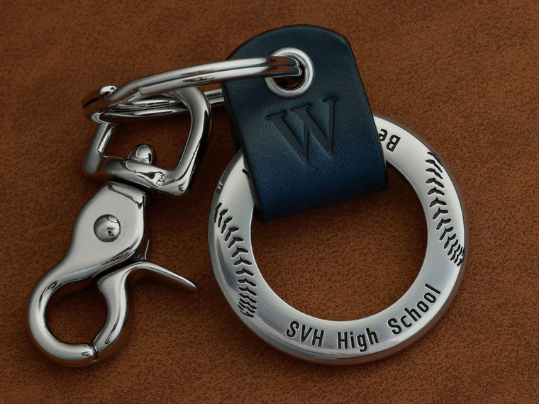 Custom Baseball Engraved Leather Keychain for baseball player gift