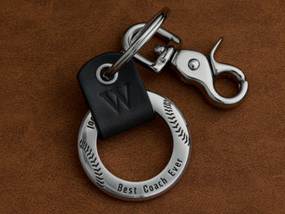Custom Coach Gift engraved leather keyring with Best Coach Ever or any words of your choice