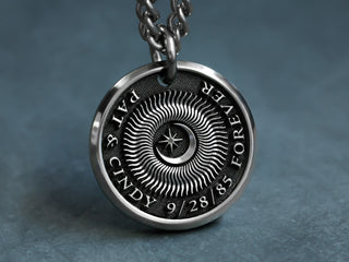 Titanium Soulmate Sun Moon and Stars Necklace for men, 3D soulmate pendant