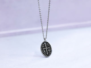 TITANIUM Custom Cross Oval Necklace