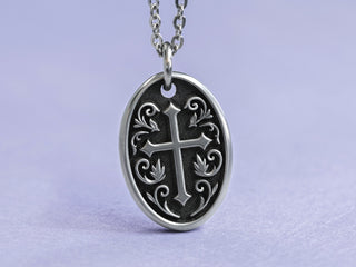 TITANIUM Custom Cross Oval Necklace