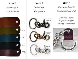 Womens 3D Engraved Leather Keychain Ring