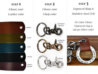 Custom Engraved Leather Keychain Ring