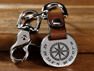 Custom Compass Folded Leather Keychain