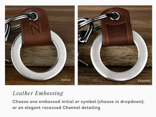 Womens 3D Engraved Leather Keychain Ring