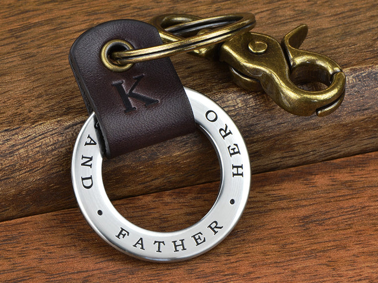 Custom Dad Keychain with engraved saying Husband Father Hero