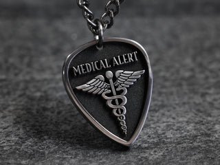 Mens waterproof medical alert 3D necklace customize back with medical information