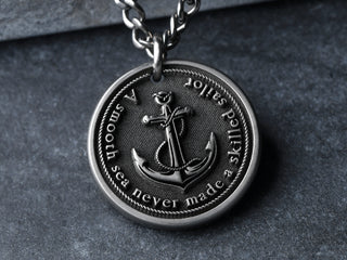 Mens custom 3D engraved Titanium anchor necklace, customized with your own words on front and back