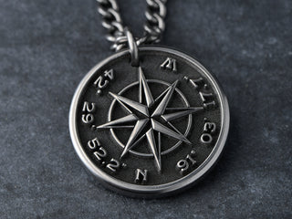 mens custom Titanium compass necklace, waterproof necklace for men