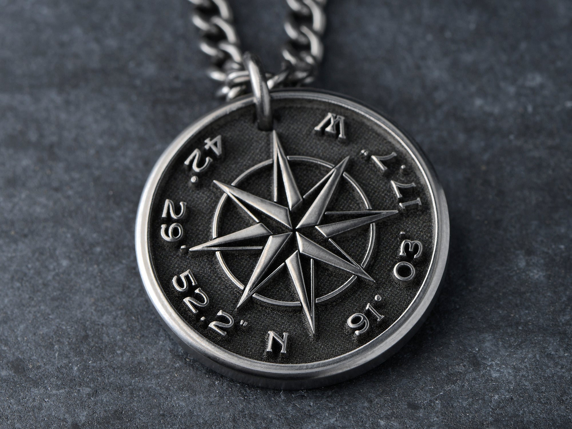 Engraved Compass Necklace - Gold Vermeil - Oak & Luna