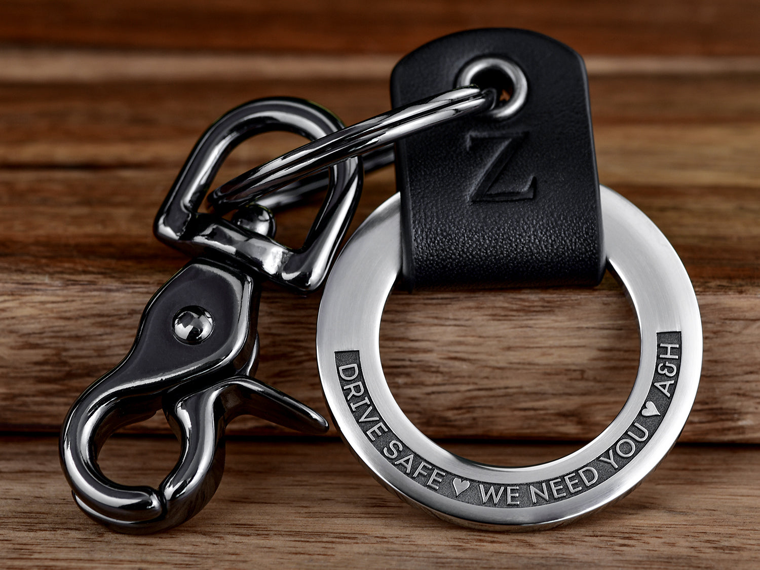 Custom 3D Engraved Leather Keychain Ring - Maven Metals
