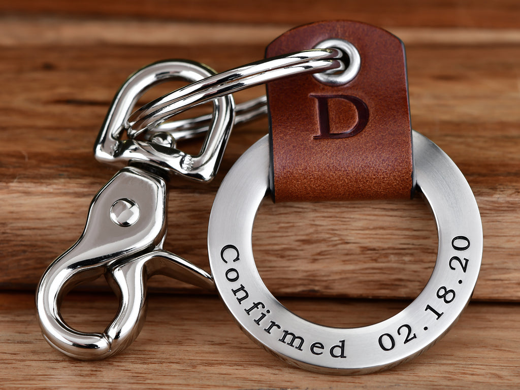 Confirmation Gift for Boys | Custom Leather Keychain | Maven Metals