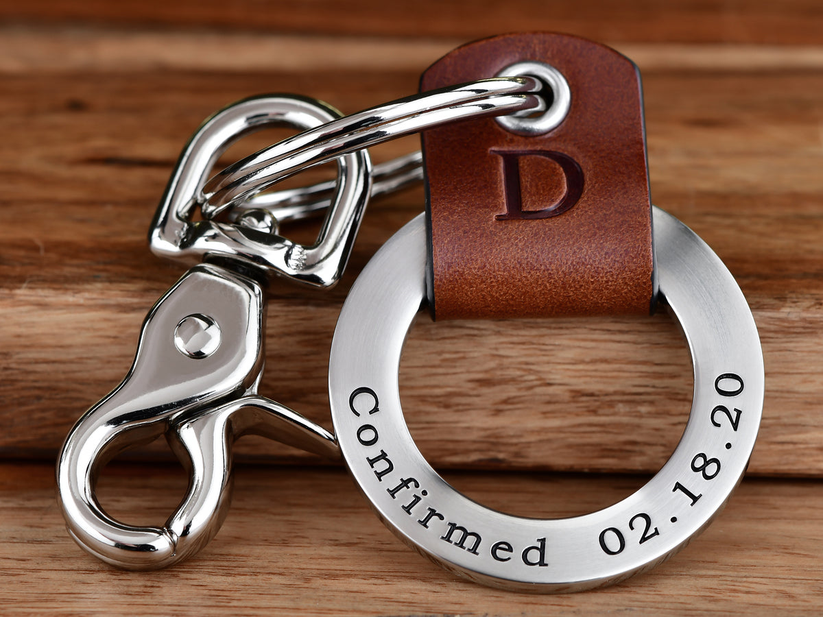 Confirmation Gift for Boys | Custom Leather Keychain | Maven Metals